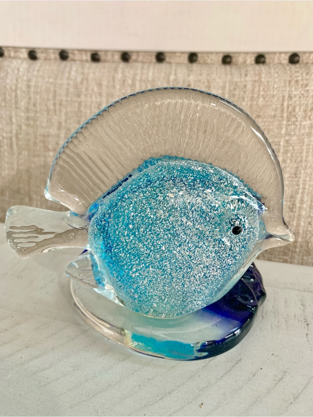 Blue Glass Fish Figurine Candle Holder